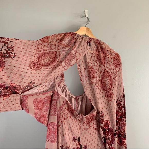 Free People Womens Seven Wonders Mini Dress Pink Floral Boho Open Back Large L - Picture 7 of 11